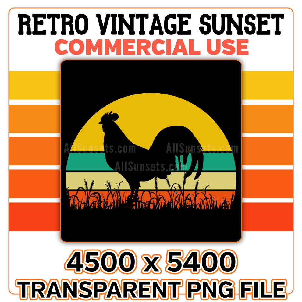 Rooster Retro Vintage Sunset